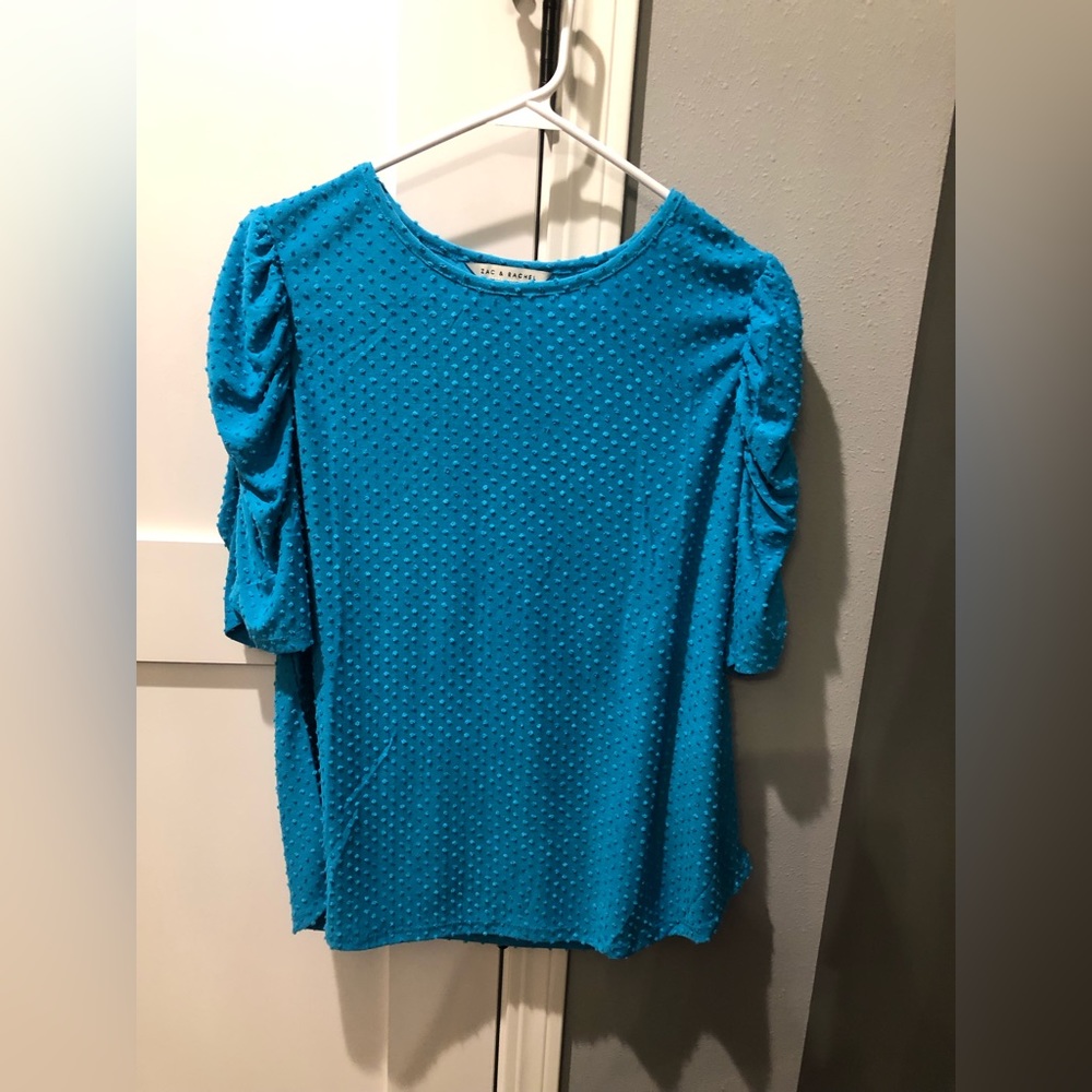 Blue blouse puff sleeve